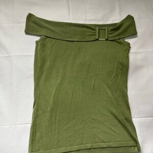 BCBG Green Tank Top with Asymmetrical Neckline